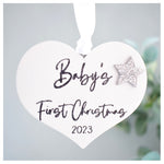 Baby's First Christmas 2023 White Wood Heart Decoration