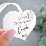 Our First Christmas As A Couple 2023 White Wood Heart Decoration