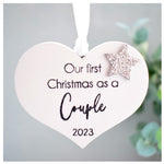 Our First Christmas As A Couple 2023 White Wood Heart Decoration