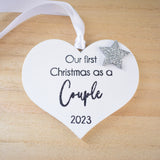 Our First Christmas As A Couple 2023 White Wood Heart Decoration