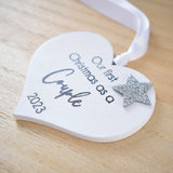 Our First Christmas As A Couple 2023 White Wood Heart Decoration