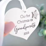 Our First Christmas as Grandparents 2023 White Wood Heart Decoration