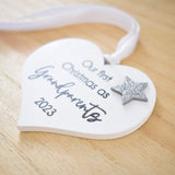 Our First Christmas as Grandparents 2023 White Wood Heart Decoration