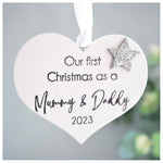 First Christmas as a Mummy & Daddy 2023 White Wood Heart Decoration