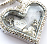 In Memory of Pet Cat / Dog Paw Locket Keyring