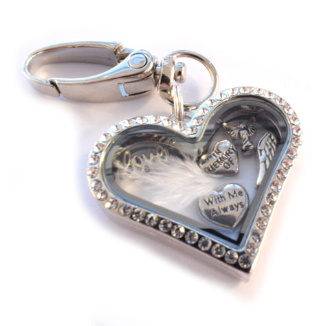 In Memory Locket Keyring. Heart Diamonte. Nan Grandad Mum Dad