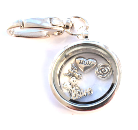 In Memory Round Locket Keyring. Mum Mother Loss