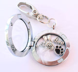 In Memory of Pet Round Locket Keyring. Cat Dog Rabbit Loss