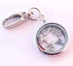 Memorial Round Locket Keyring. Sympathy Charm Locket.