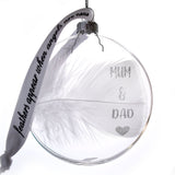 Personalised Name White Feather Round Bauble