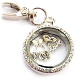 Round Diamonte Locket Keyring In Memory of Mum