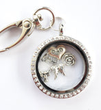 In Memory of Dad Round Diamonte Locket Keyring