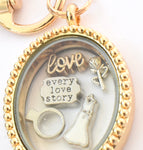 Wedding Day Wife Gold Oval Floating Locket Keyring for Couple. Enagagement