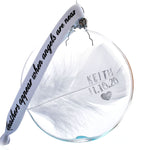 Personalised White Feather Glass Round Bauble