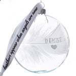 Personalised Name White Feather Round Bauble