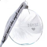 Personalised White Feather Glass Round Bauble