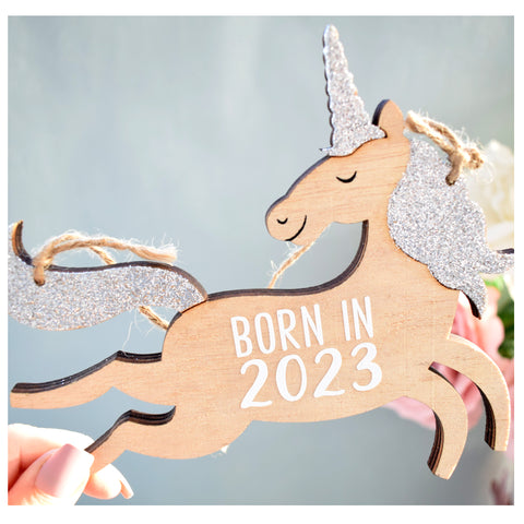 Born In 2023 Hanging Unicorn Plaque