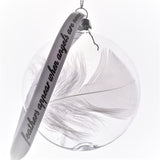 Personalised White Feather Glass Round Bauble