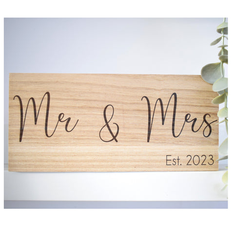 Mr & Mrs Est 2023 Wood Shelf Sign