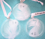 Personalised White Feather Glass Round Bauble