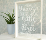 Though She Be But Little She Is Fierce Quote Floating Frame. Personalised Lettering Colours Rose Gold White Black. Nursery Newborn Baby Gift