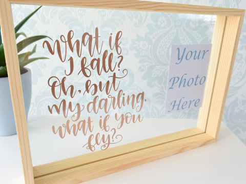 Quote Wood Frame What If I Fall, Darling What If You Fly? Personalised Rose Gold White Black. Daughter Floating Glass Frame Birthday Gift