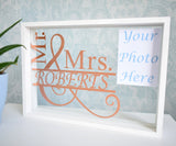 Mr Mrs. Mr Mr. Mrs Mrs. Personalised Surname Wedding Frame. Name Monogram Floating Glass. Rose Gold White Black Pink. Wedding Picture Photo