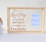 Personalised Couple Love Story Quote Frame. Floating Glass Add Your Photograph. Modern & Chic Design. Rose Gold White Black. Wedding