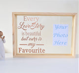 Personalised Couple Love Story Quote Frame. Floating Glass Add Your Photograph. Modern & Chic Design. Rose Gold White Black. Wedding