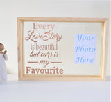 Love Story Quote Floating Frame. Add Your Own Photo. Custom Personalised Colours. Rose Gold Black White. Wedding Keepsake Picture Ornament