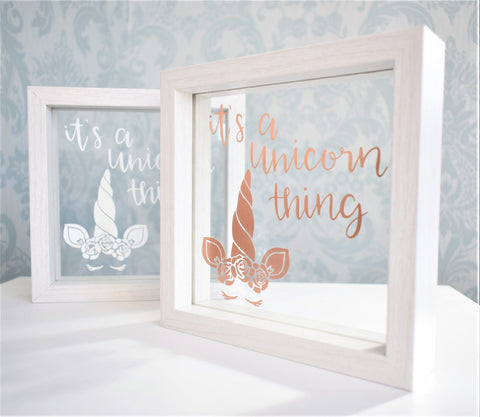 It's A Unicorn Thing Quote Frame. Freestanding Ornament. Personalised Rose Gold White. Baby Girl Shower Gift Nursery Wall Art Daughter Frame